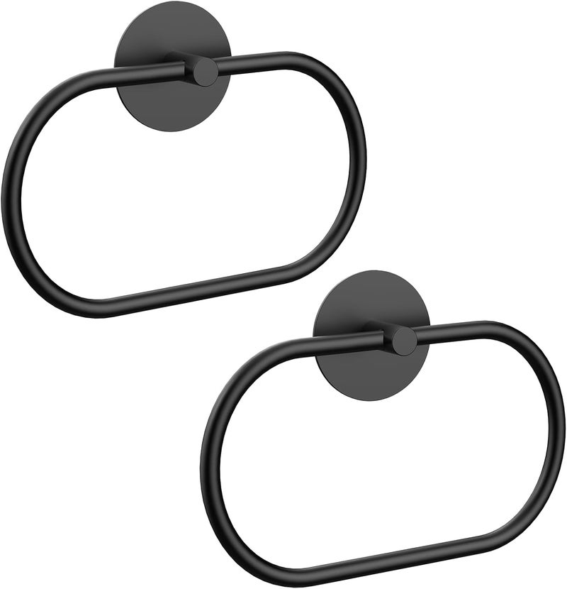 EZKEY Adhesive Towel Holder Matte Black Hand Towel Holder for Bathroom Wall Stainless Steel Towel Ring for Bathroom Hardware Accessories No Drilling, 2 Packs - Image 1